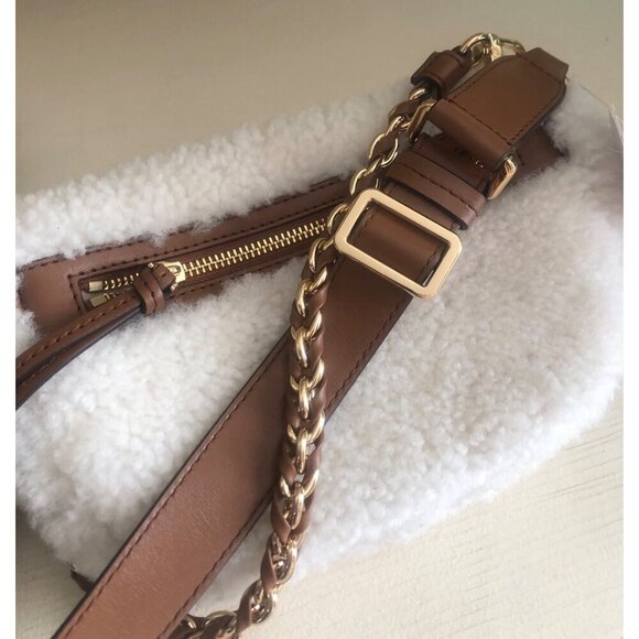 NWT MICHAEL KORS Sling Sherpa Gold Chain Messenger Handbag with Leather Trim - Picture 8 of 12
